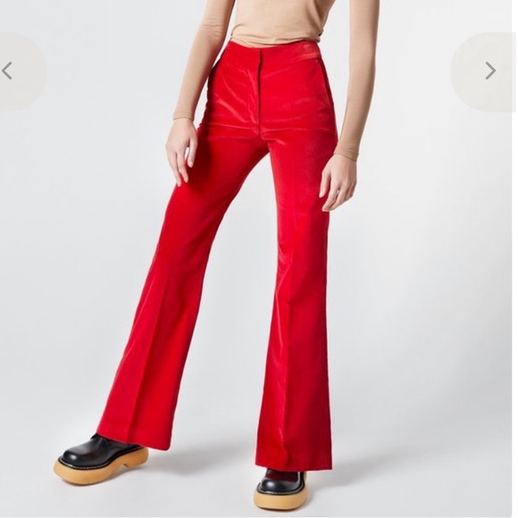 Smythe Velvet Wide Leg Trouser - Scarlet Red - Picture 3 of 11